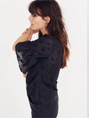 Madewell Black Butterfly Burnout Flutter Sleeve Blouse Top XXS